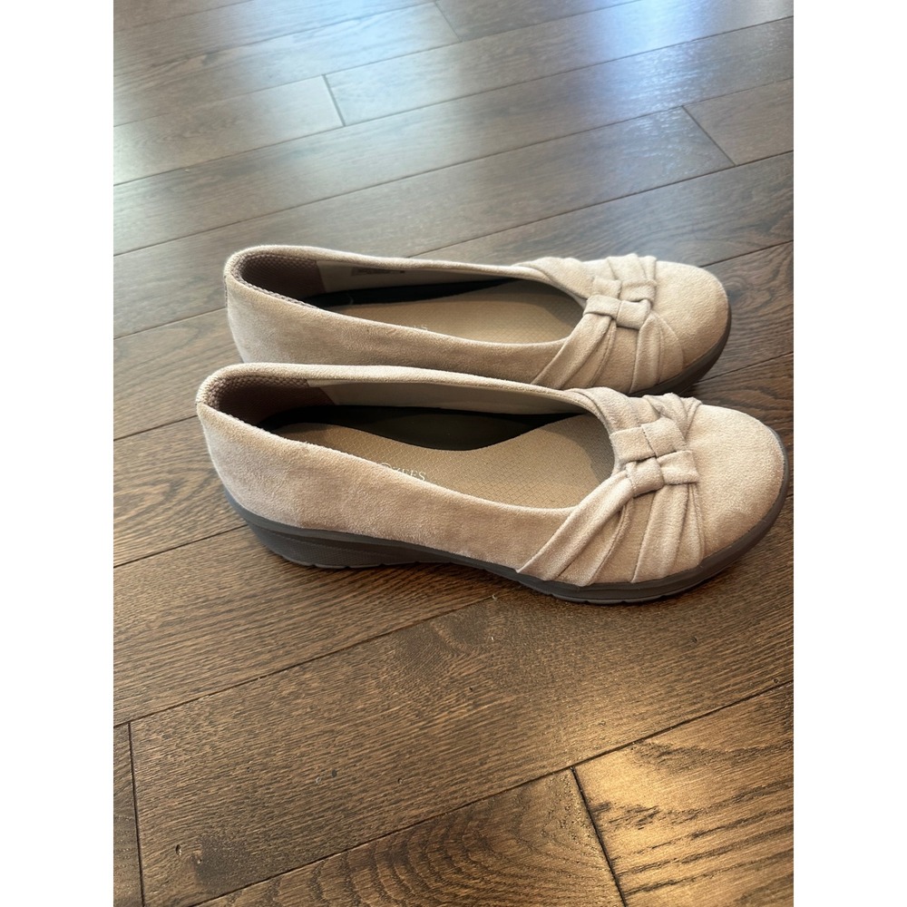 Lifestride Bzees Air Step Glamour Beige Taupe Knot Bow Wedge Flats 9.5M
